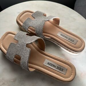 Steve Madden Sparkling Silver Slide Sandals